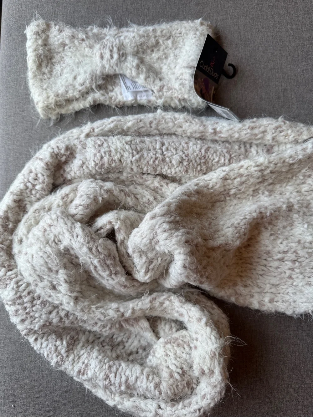Cuddl Duds Plush Knit Scarf and Headband Set - Cream